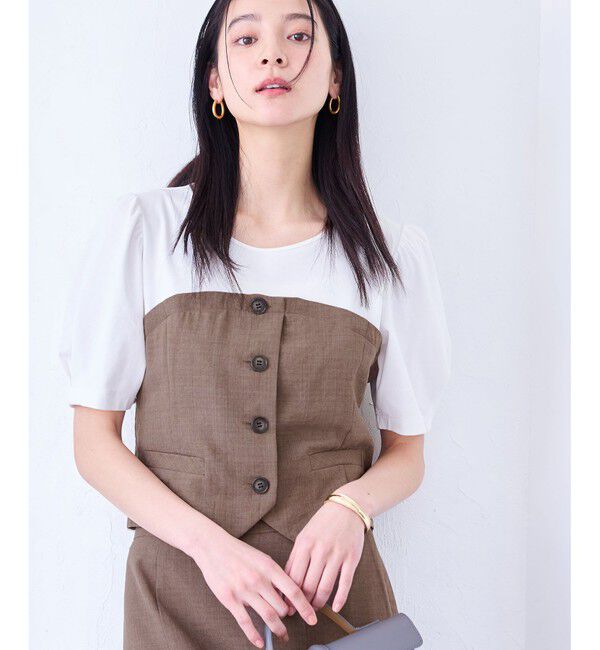 VIS「【新色追加】【美easy】釦ビスチェTシャツドッキングプルオーバー【接触冷感/洗える】」|Tシャツ・カットソー|