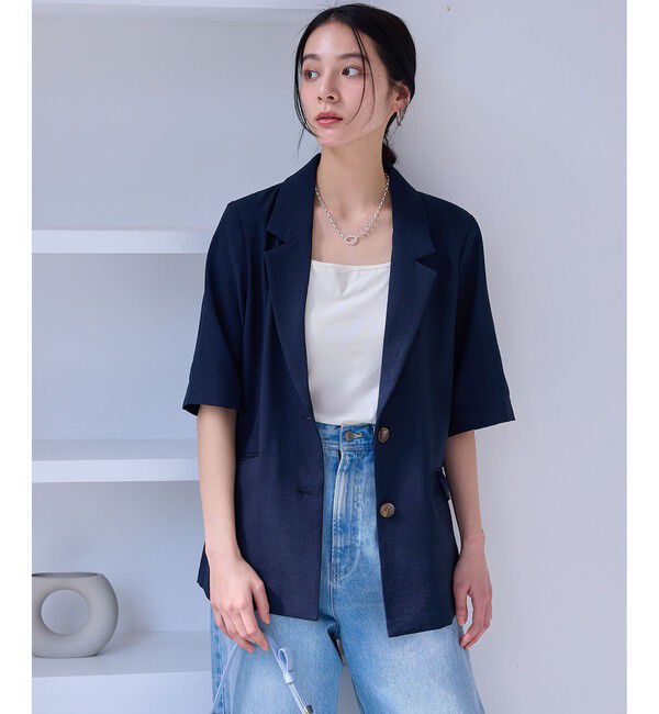 VIS「【美easy】ハーフスリーブジャケット/セットアップ対応・洗える」|テーラードジャケット|