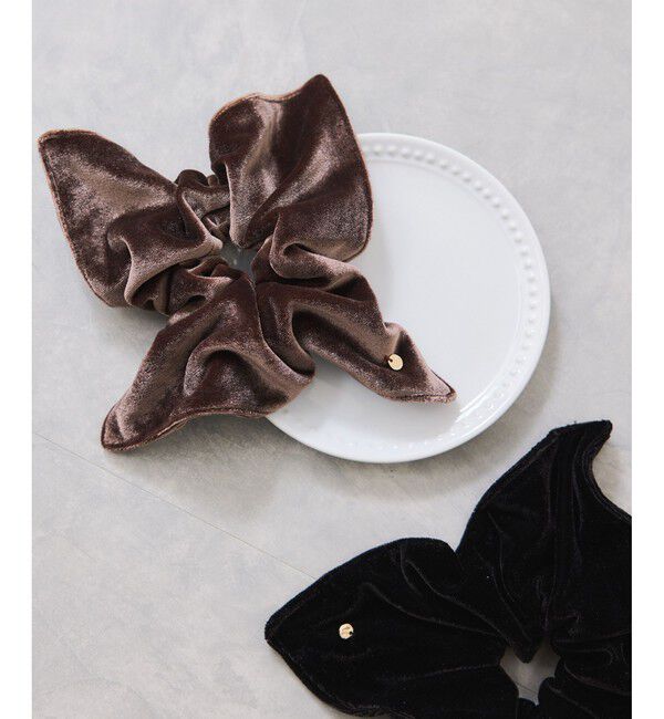 VIS「スクエアベロアシュシュ」|ヘアゴム・シュシュ|ブラウン(20)