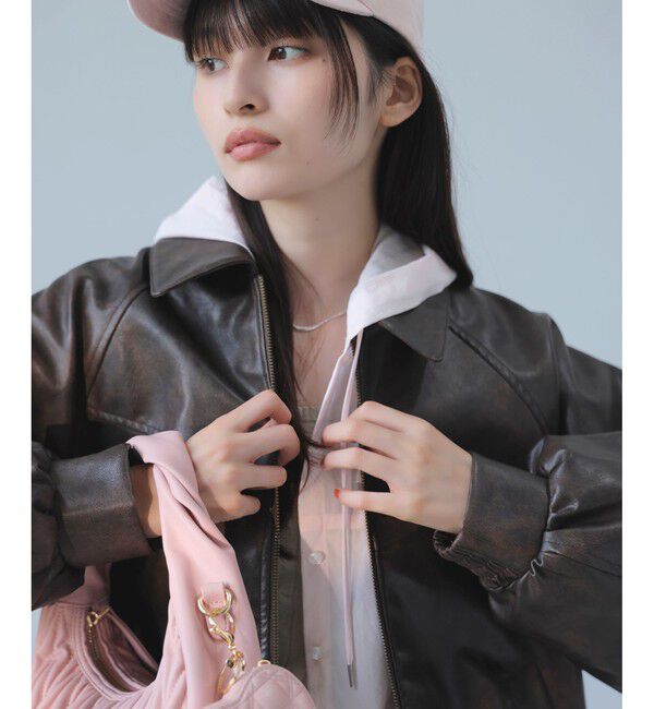 VIS「合皮＆スエードライクジップアップブルゾン」|ブルゾン・スタジャン|