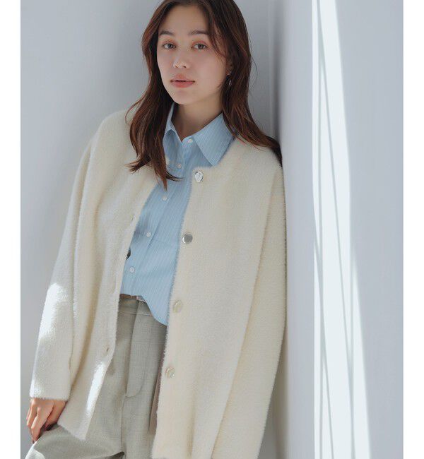 VIS「接結メタルボタンミニフェザーニットコート」|ノーカラージャケット|
