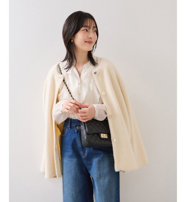 VIS「接結メタルボタンミニフェザーニットコート」|ノーカラージャケット|