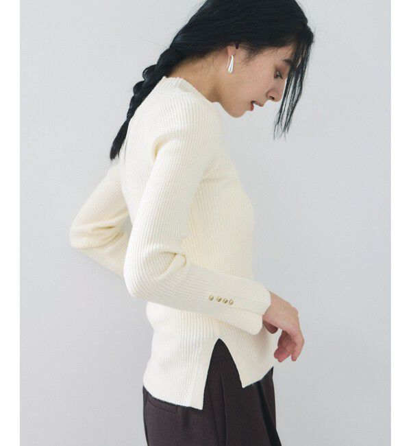 VIS「スリーブ釦アクセントリブニット/静電気防止」|ニット・セーター|オフホワイト(15)