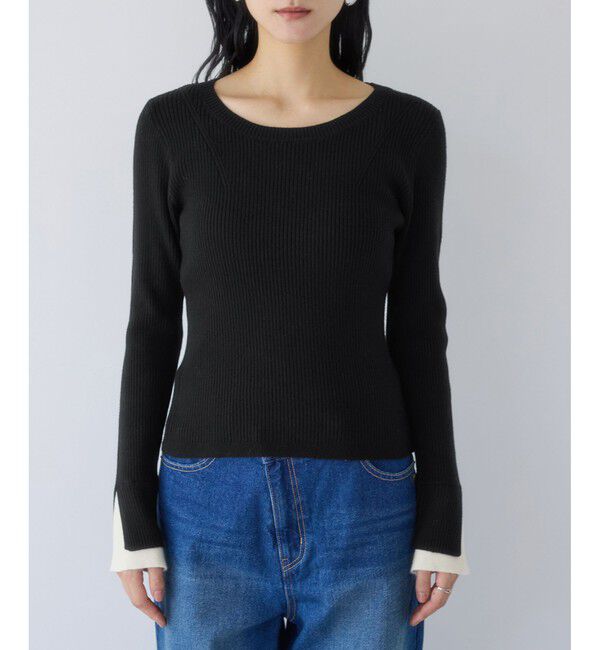 VIS「配色ダブルスリーブリブニット」|ニット・セーター|