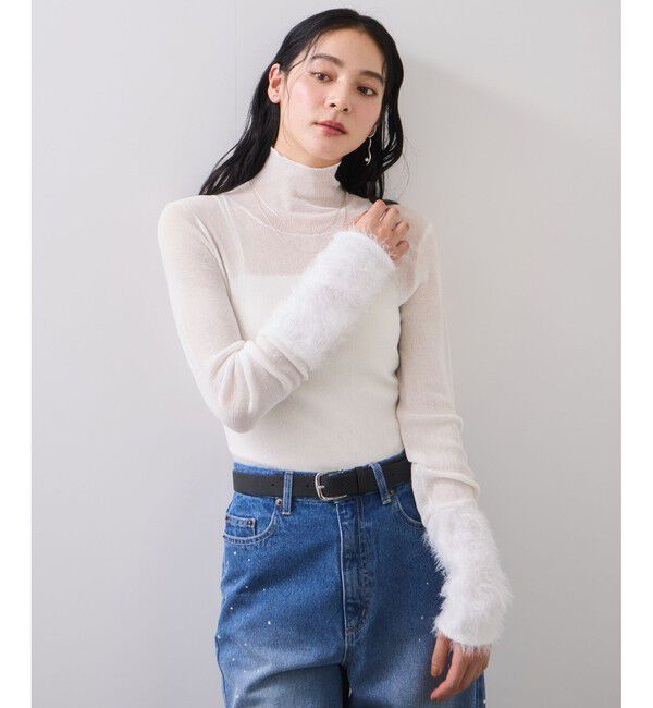 VIS「フェザー切り替えスリーブシアータートルニット」|ニット・セーター|