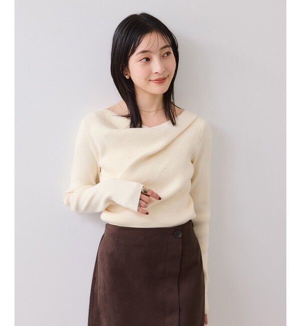 VIS「【美得】ドレープオフショルダーリブニット/イージーケア」|ニット・セーター|