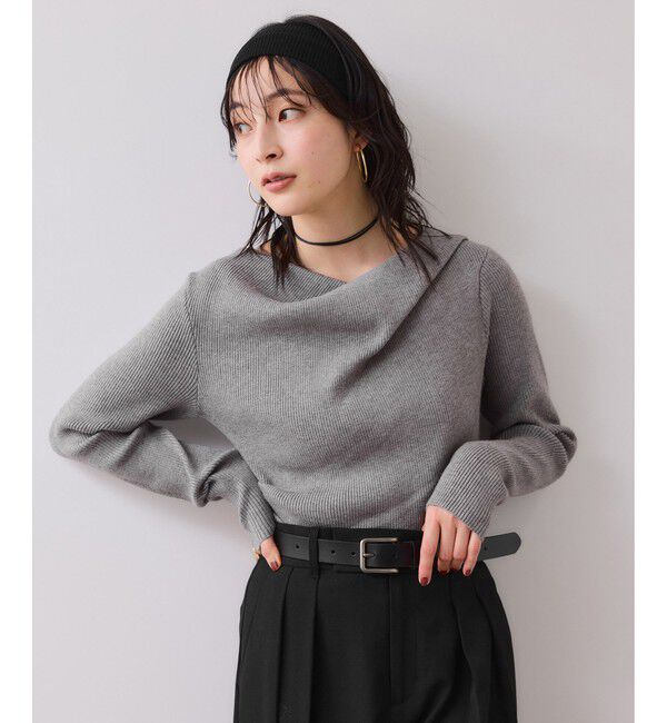 VIS「【美得】ドレープオフショルダーリブニット/イージーケア」|ニット・セーター|