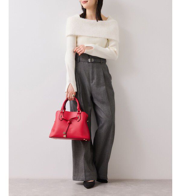 VIS「起毛ウールライク版ベルトディテールタックワイドパンツ」|チノ|