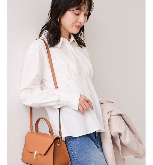 VIS「無地＆ストライプダブルカラーウエスト切り替えシャツ」|シャツ・ブラウス|ホワイト(10)