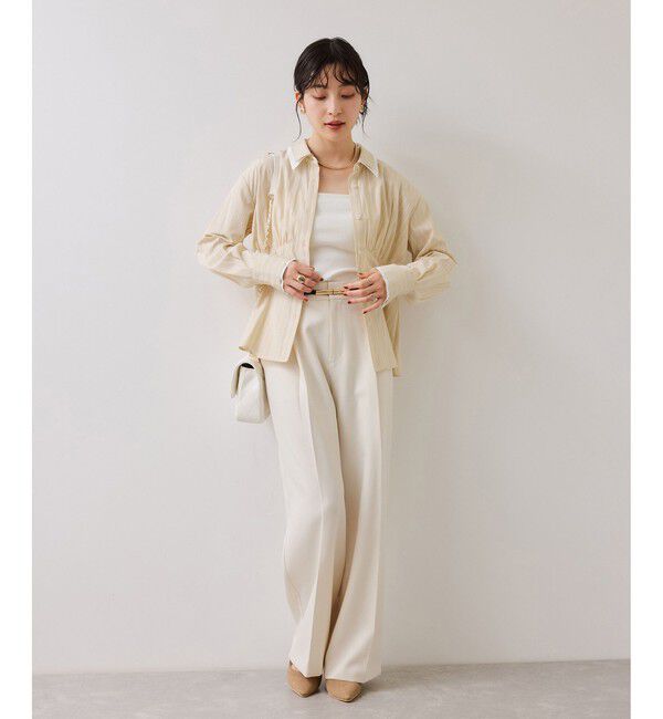 VIS「無地＆ストライプダブルカラーウエスト切り替えシャツ」|シャツ・ブラウス|