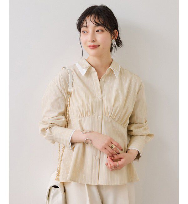 VIS「無地＆ストライプダブルカラーウエスト切り替えシャツ」|シャツ・ブラウス|