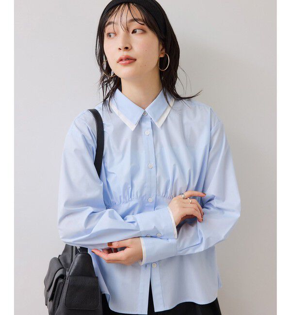 VIS「無地＆ストライプダブルカラーウエスト切り替えシャツ」|シャツ・ブラウス|