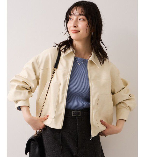 VIS「アウトポケット合皮ブルゾン」|ブルゾン・スタジャン|クリーム(83)