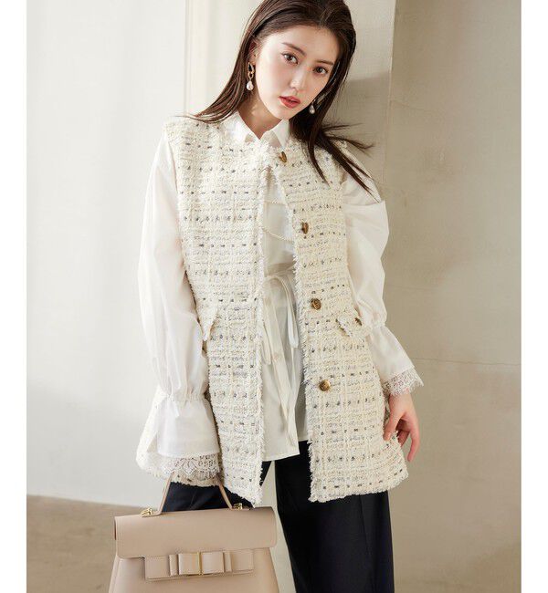 VIS「【WEB限定】ノーカラーツイードジレ」|ベスト・ジレ|オフホワイト(15)