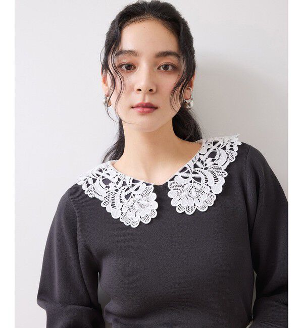VIS「レースカラーニットプルオーバー/イージーケア」|ニット・セーター|