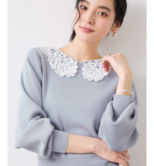 VIS「レースカラーニットプルオーバー/イージーケア」|ニット・セーター|