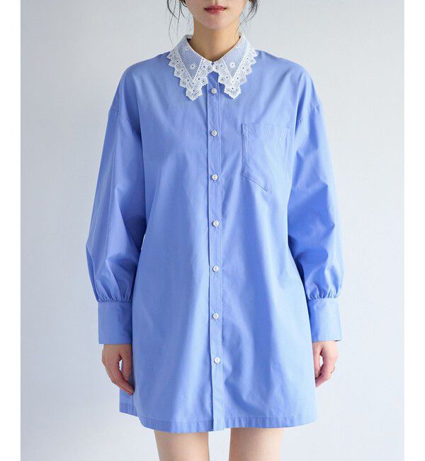 VIS「襟レース付きミニ丈シャツワンピ」|ワンピース|
