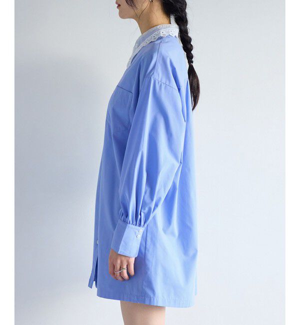 VIS「襟レース付きミニ丈シャツワンピ」|ワンピース|