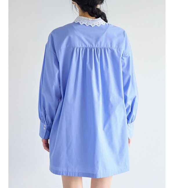 VIS「襟レース付きミニ丈シャツワンピ」|ワンピース|
