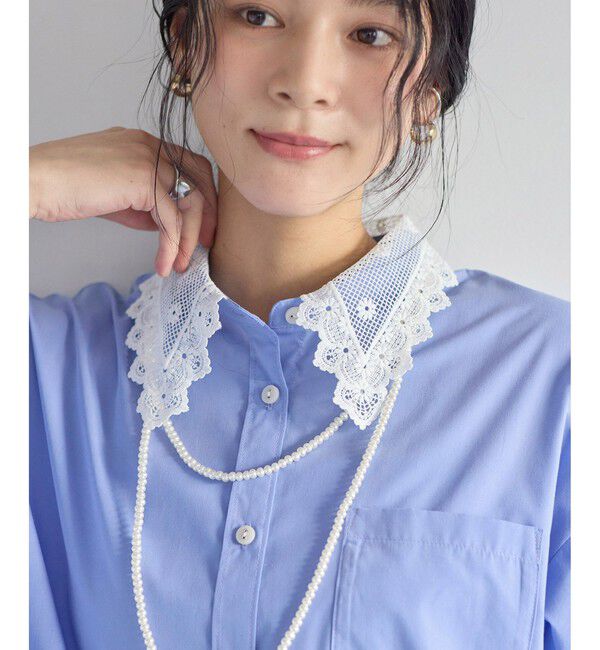 VIS「襟レース付きミニ丈シャツワンピ」|ワンピース|