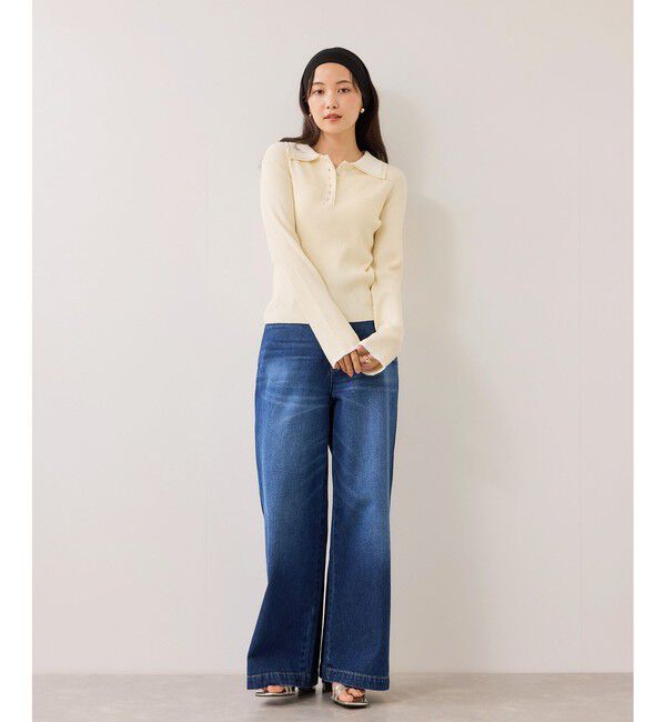 VIS「ダブルカラーポロニットトップス」|ニット・セーター|