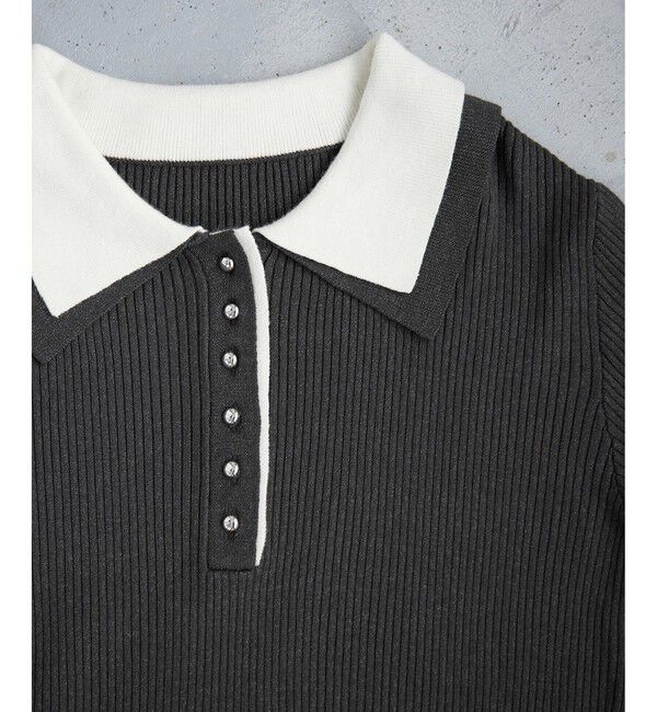 VIS「ダブルカラーポロニットトップス」|ニット・セーター|