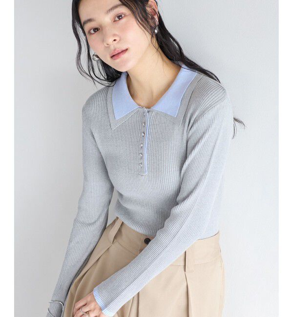 VIS「ダブルカラーポロニットトップス」|ニット・セーター|
