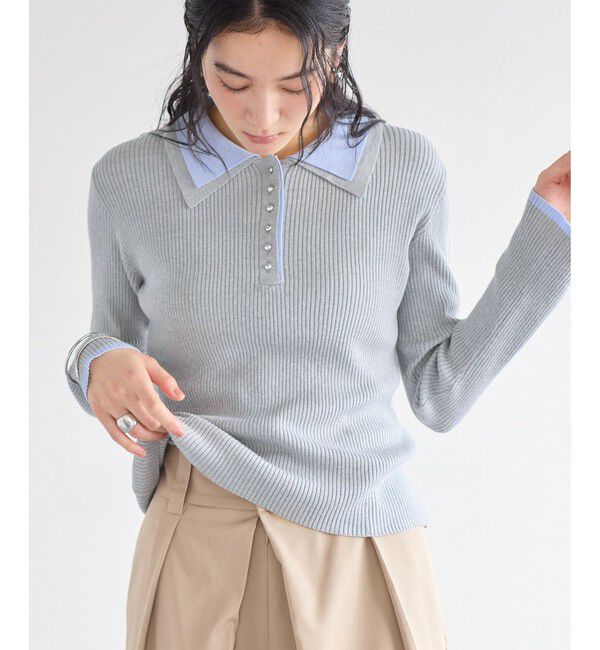 VIS「ダブルカラーポロニットトップス」|ニット・セーター|