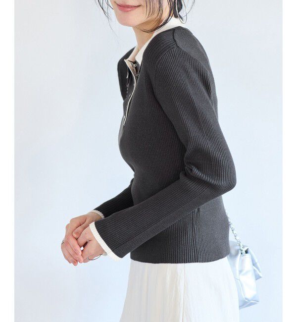 VIS「ダブルカラーポロニットトップス」|ニット・セーター|