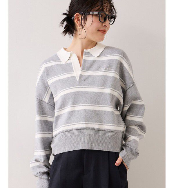 VIS「ワンポイント刺繍ポロニットプルオーバー」|ニット・セーター|