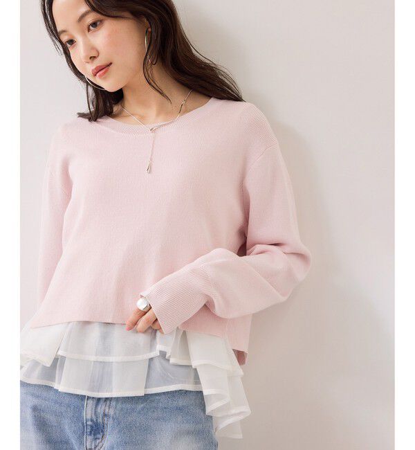 VIS「ペプラムオーガンジードッキングニットプルオーバー」|ニット・セーター|ピンク(63)
