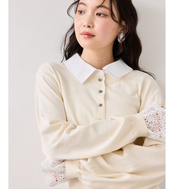 VIS「レースカフスドッキングニットカーディガン」|カーディガン|