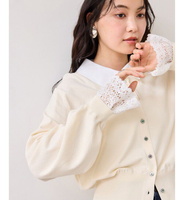 VIS「レースカフスドッキングニットカーディガン」|カーディガン|