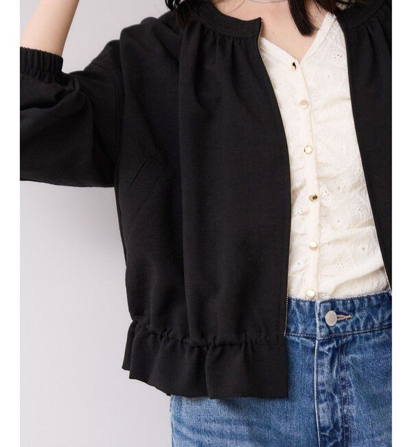 VIS「美easyリネンライクジップ裾フリルブルゾン/イージーケア・接触冷感」|ブルゾン・スタジャン|