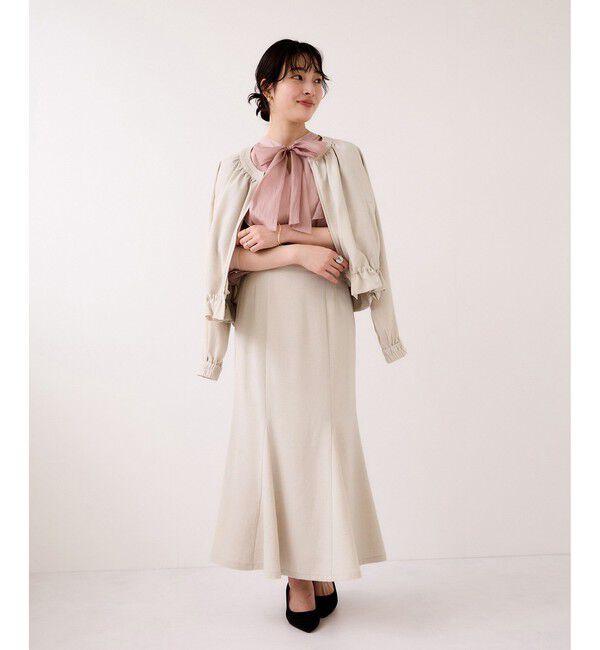 VIS「美easyリネンライクジップ裾フリルブルゾン/イージーケア・接触冷感」|ブルゾン・スタジャン|