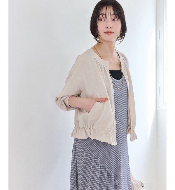 VIS「美easyリネンライクジップ裾フリルブルゾン/イージーケア・接触冷感」|ブルゾン・スタジャン|