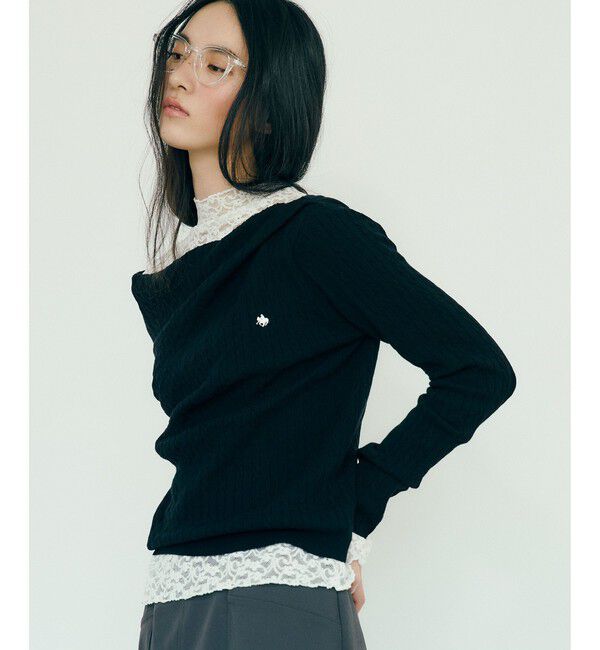 VIS「【POLO BCS】VIS別注ケーブルドレープトップス」|ニット・セーター|ブラック(01)