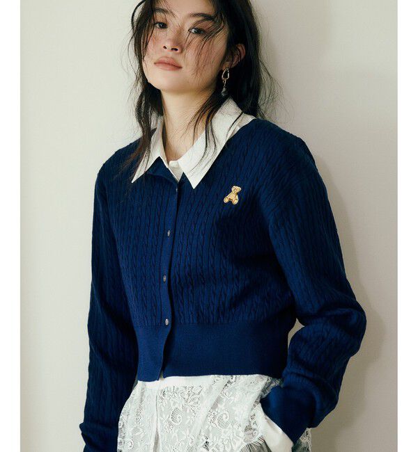 VIS「【POLO BCS】VIS別注ミニケーブルノーカラーカーディガン」|カーディガン|ネイビー(40)