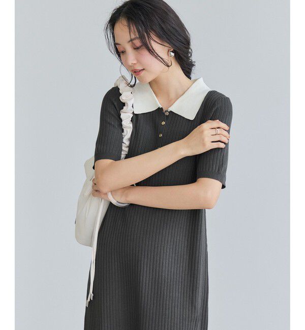 VIS「ポロ襟ニットワンピース」|ワンピース|チャコール(06)