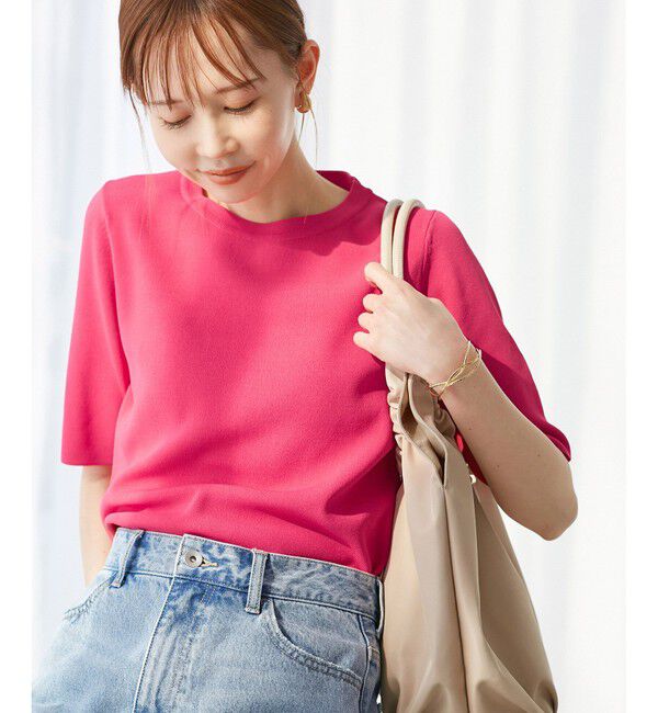 Rope&rsquo;Picnic「【イージーケア・UVカット・接触冷感・洗濯機OK】ハーフスリーブニットプルオーバー」|ニット・セーター|