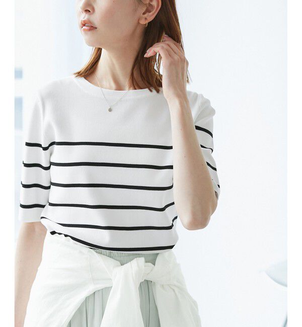 Rope&rsquo;Picnic「【イージーケア・UVカット・接触冷感・洗濯機OK】ハーフスリーブニットプルオーバー」|ニット・セーター|