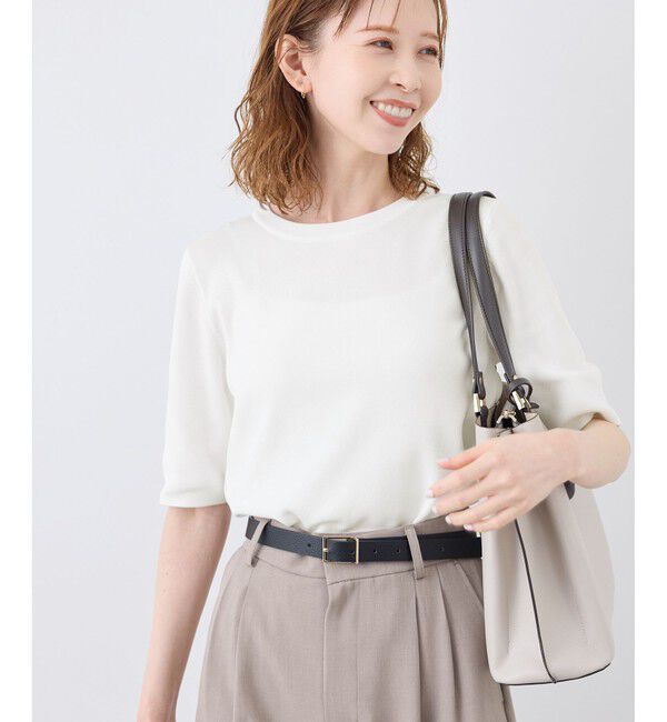 Rope&rsquo;Picnic「【イージーケア・UVカット・接触冷感・洗濯機OK】ハーフスリーブニットプルオーバー」|ニット・セーター|オフサブ