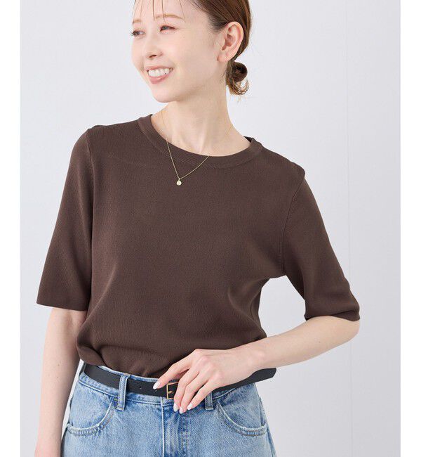 Rope&rsquo;Picnic「【イージーケア・UVカット・接触冷感・洗濯機OK】ハーフスリーブニットプルオーバー」|ニット・セーター|チャイロサブ