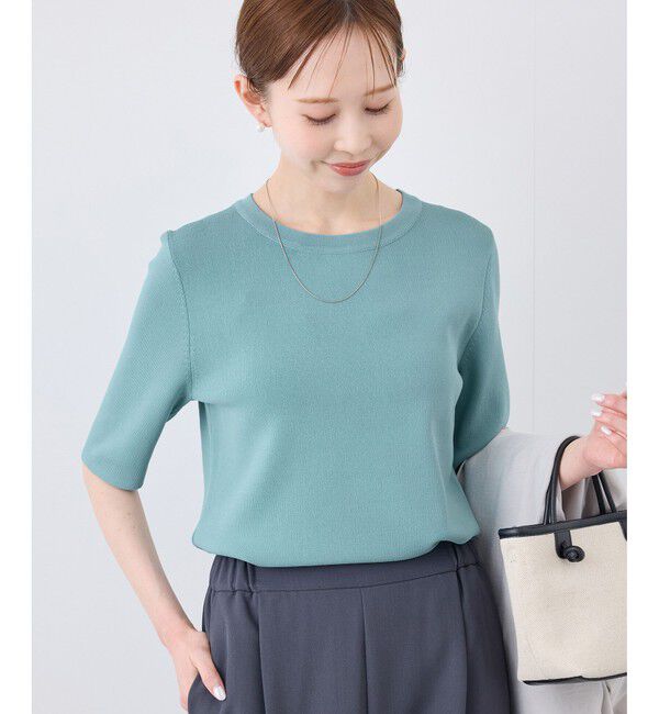 Rope&rsquo;Picnic「【イージーケア・UVカット・接触冷感・洗濯機OK】ハーフスリーブニットプルオーバー」|ニット・セーター|サックス