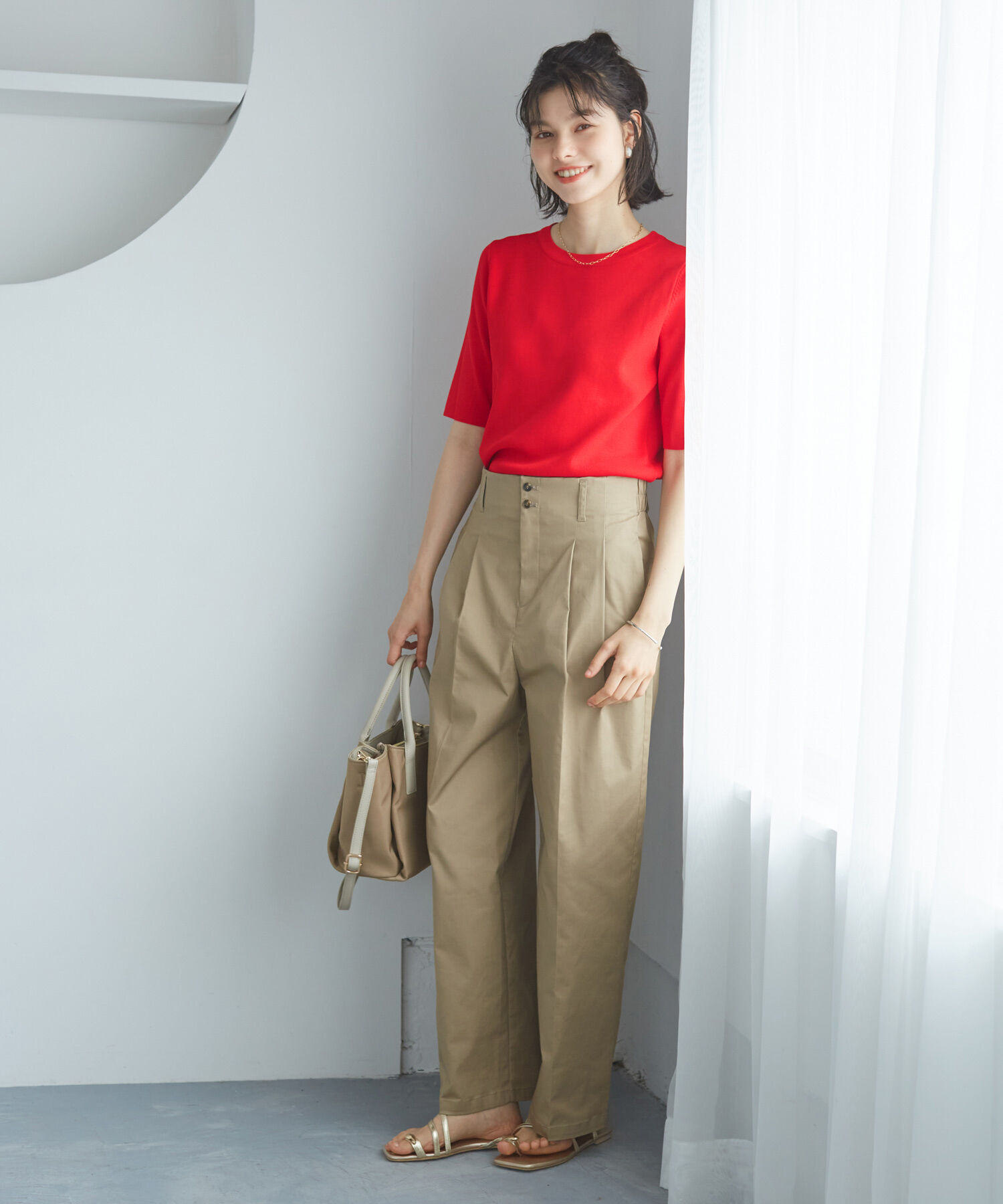 Rope&rsquo;Picnic「【イージーケア・UVカット・接触冷感・洗濯機OK】ハーフスリーブニットプルオーバー」|ニット・セーター|