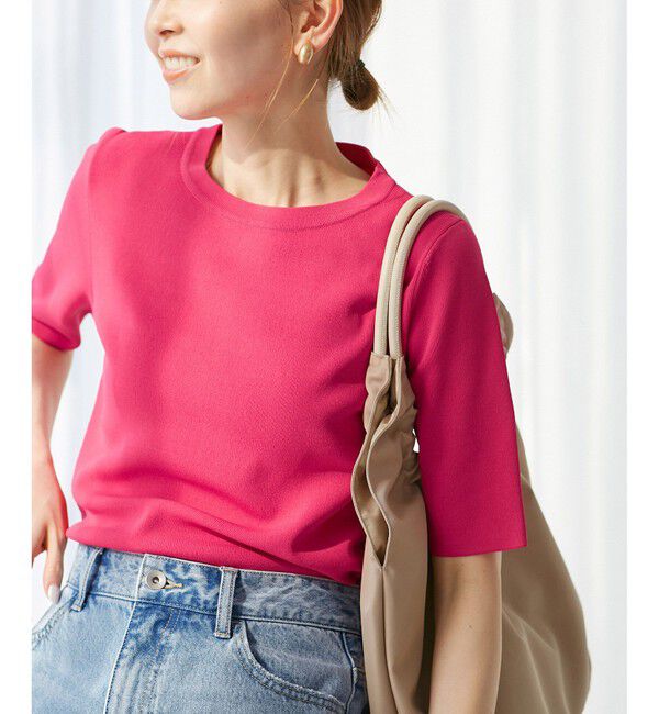 Rope&rsquo;Picnic「【イージーケア・UVカット・接触冷感・洗濯機OK】ハーフスリーブニットプルオーバー」|ニット・セーター|ピンク系サブ