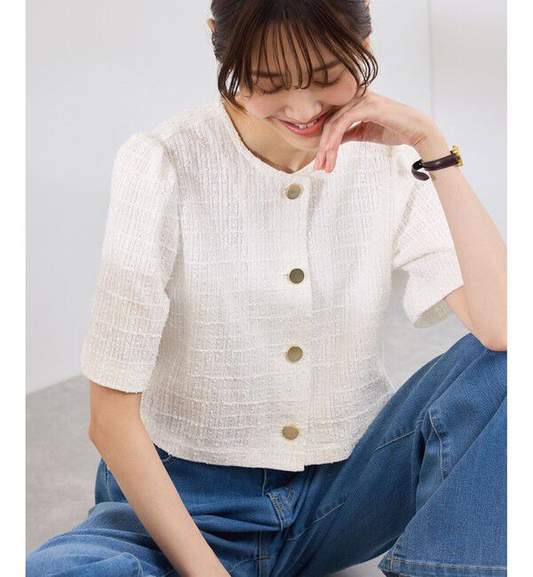 Rope&rsquo;Picnic「【サマー・ツイード】金ボタンカーディジャケット」|ノーカラージャケット|