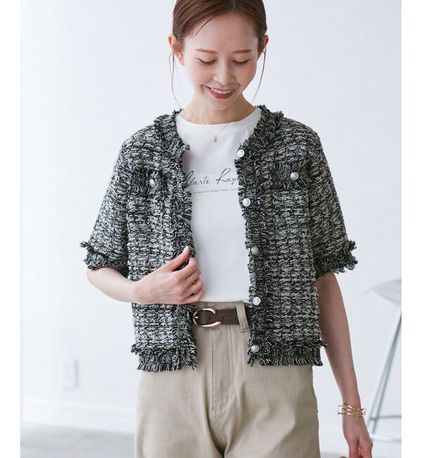 Rope&rsquo;Picnic「【サマー・ツイード】ハーフスリーブカーディガン」|カーディガン|