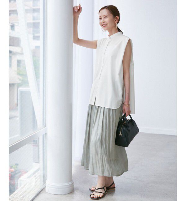 Rope&rsquo;Picnic「【UVカット・接触冷感・イージーケア】バンドカラーノースリーブシャツ/通勤対応」|シャツ・ブラウス|