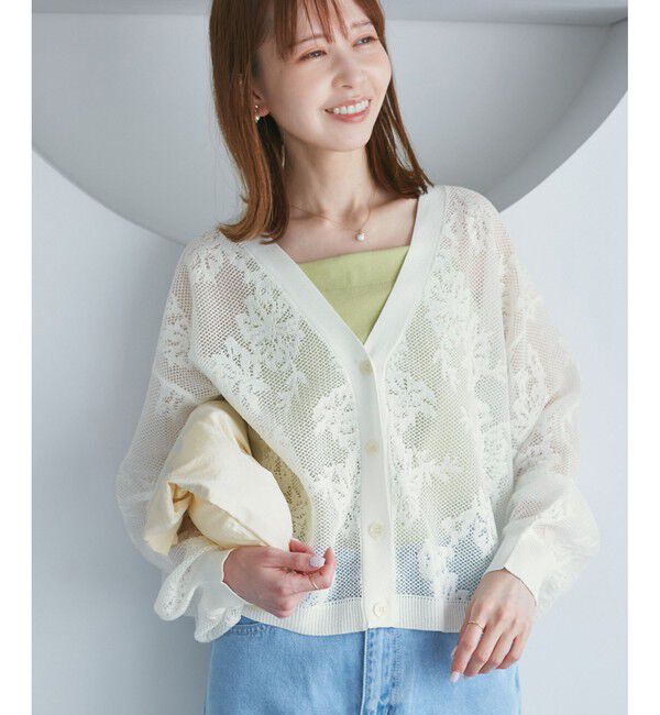 Rope&rsquo;Picnic「透かし編み花柄Vネックカーディガン」|カーディガン|